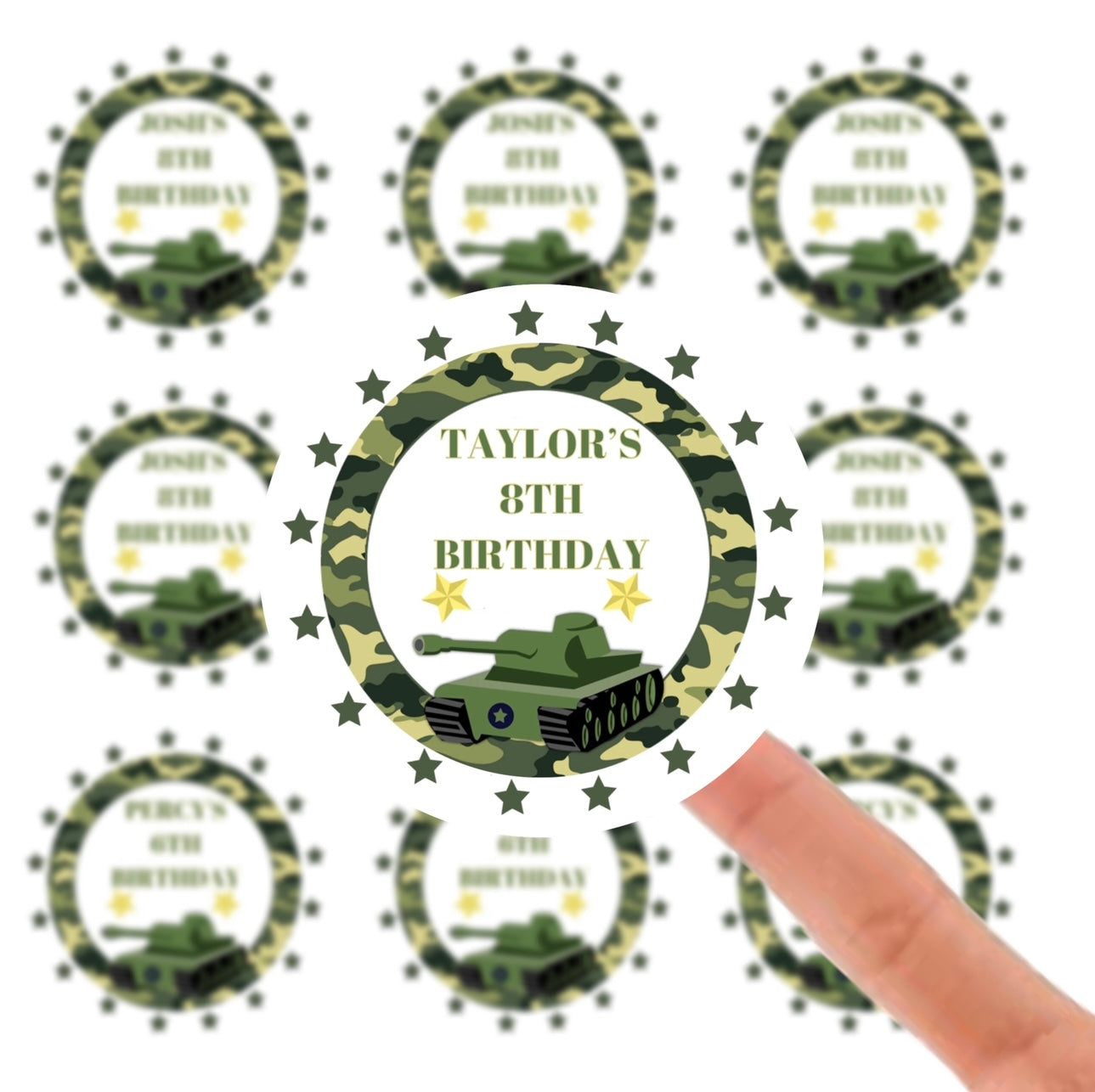 Personalised Birthday Stickers
Label - Army Birthday
Party Bag Thank You Sticker For Sweet Cone Labels Baby Shower
Sticker (Copy)