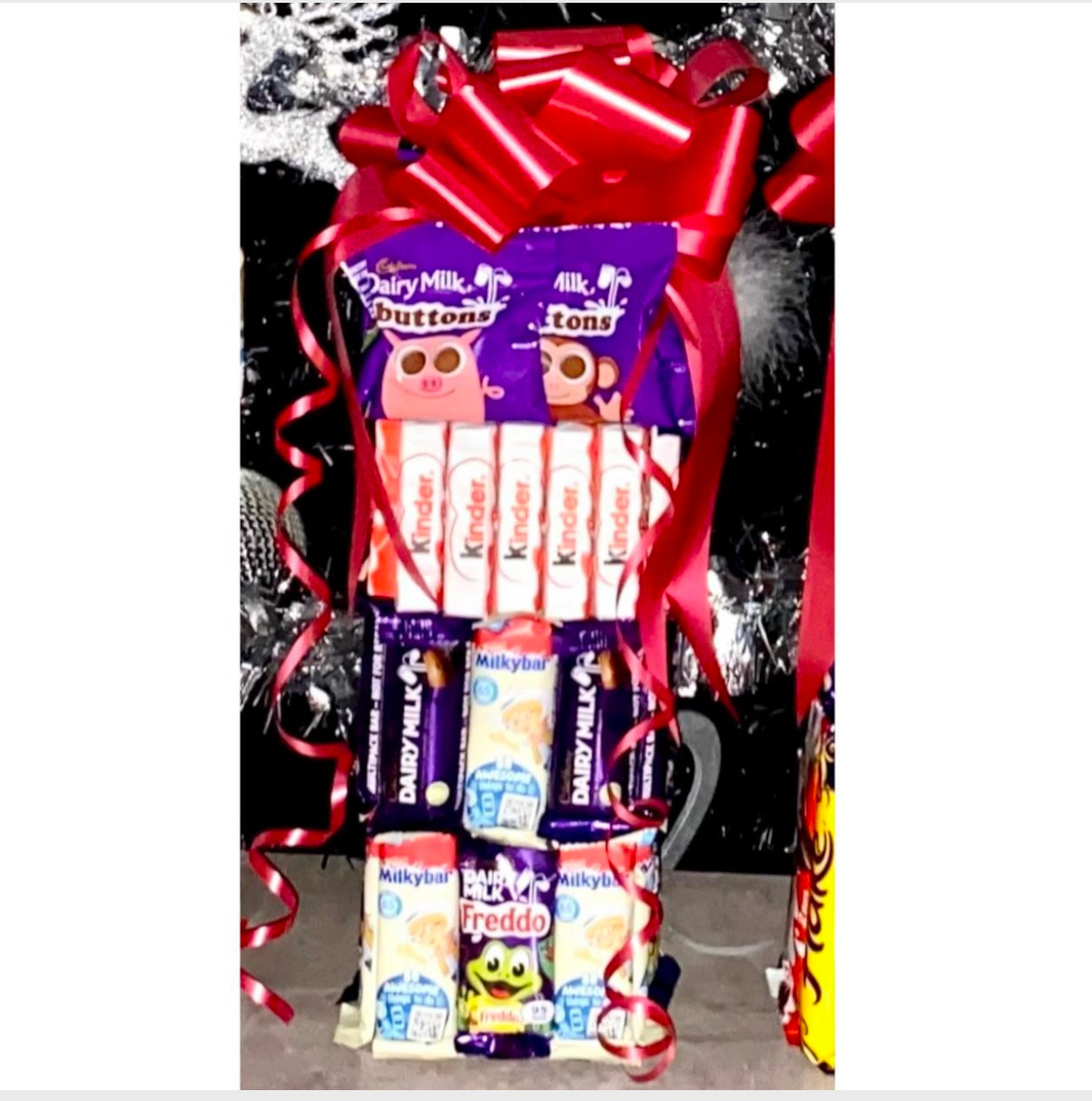 1FT Chocolate Bar Tower Kinder Dairymilk White Buttons Hamper Bouquet Gift Valentines Day Birthday Xmas Him Her
