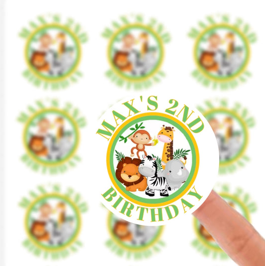 Personalised Birthday Stickers Label -  safari Jungle Animal Birthday Baby Shower Party Bag Thank You Sticker For Sweet Cone Labels Baby Shower Sticker (Copy) (Copy)