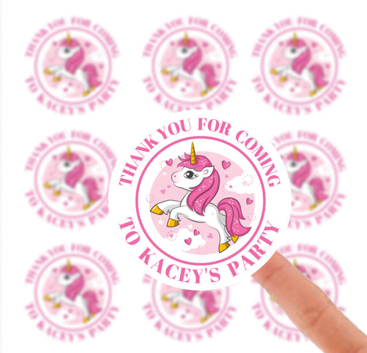 Personalised Birthday Stickers Label - Pink Unicorn Birthday Baby Shower Party Bag Thank You Sticker For Sweet Cone Labels Baby Shower Sticker