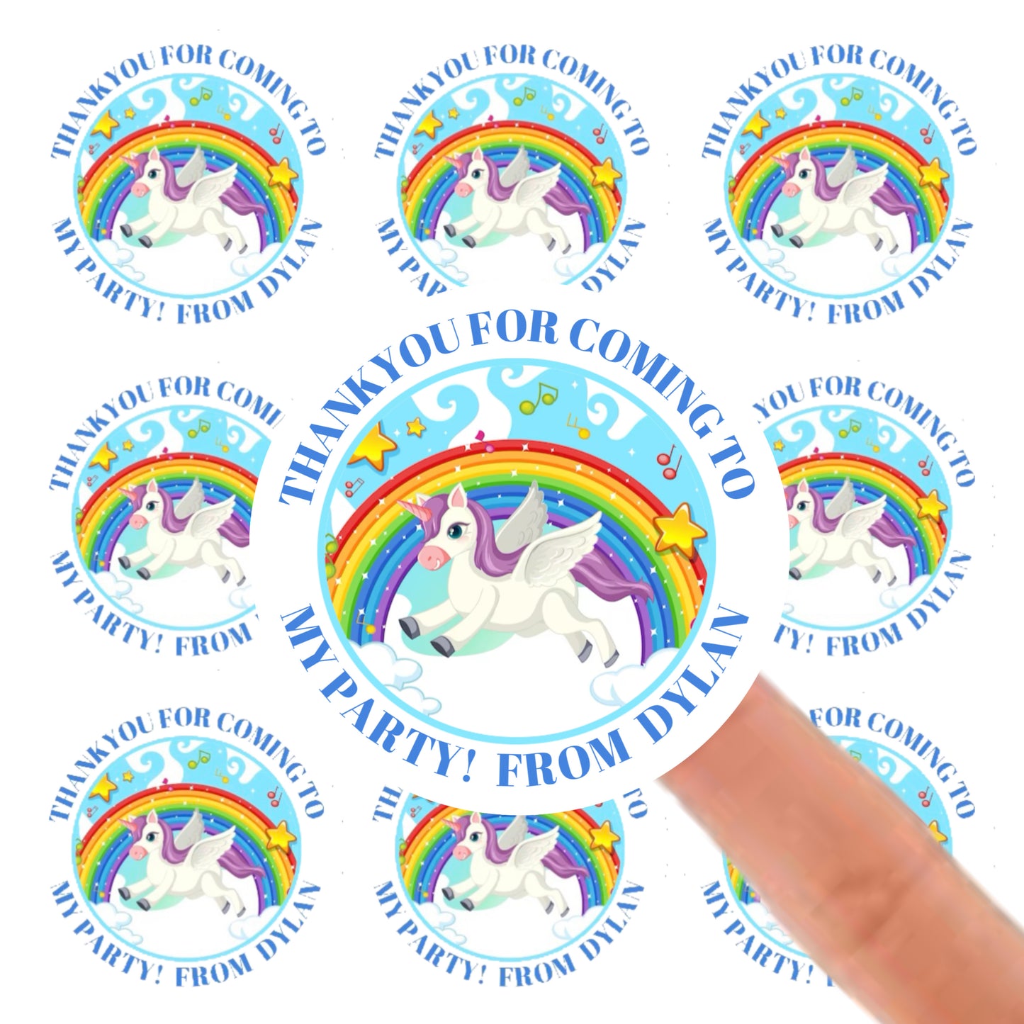 Personalised Birthday Stickers Label -  blue rainbow Unicorn  Birthday Baby Shower Party Bag Thank You Sticker For Sweet Cone Labels Baby Shower Sticker