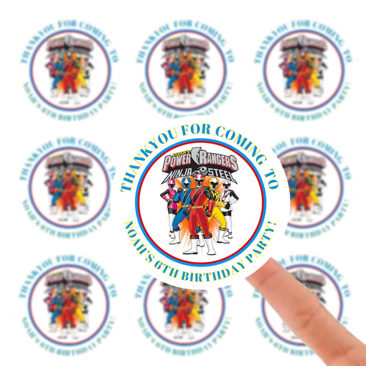 Personalised Birthday Stickers Label -  Power Rangers Birthday Baby Shower Party Bag Thank You Sticker For Sweet Cone Labels Baby Shower Sticker