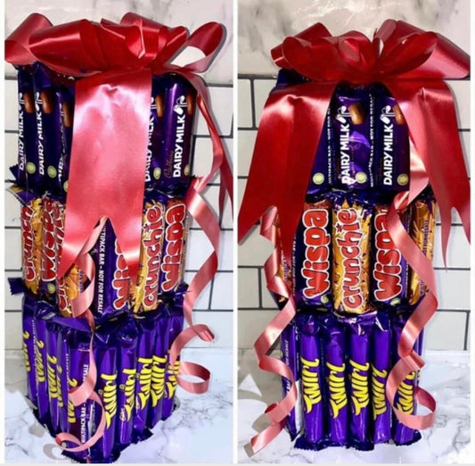 1FT Chocolate Bar Tower Cadburys Dairymilk Wispa Crunchie Twirl Dairymilk Bouquet Hamper Gift Xmas Birthday Unique Fathers Day Dad Grandad