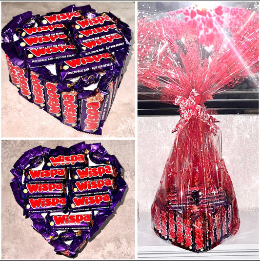 Chocolate Wispa Cadburys  Heart Bouquet Gift Hamper valentines Day Birthday Him Her Anniversary Chocolates Bow 3D Fathers Day Christmas