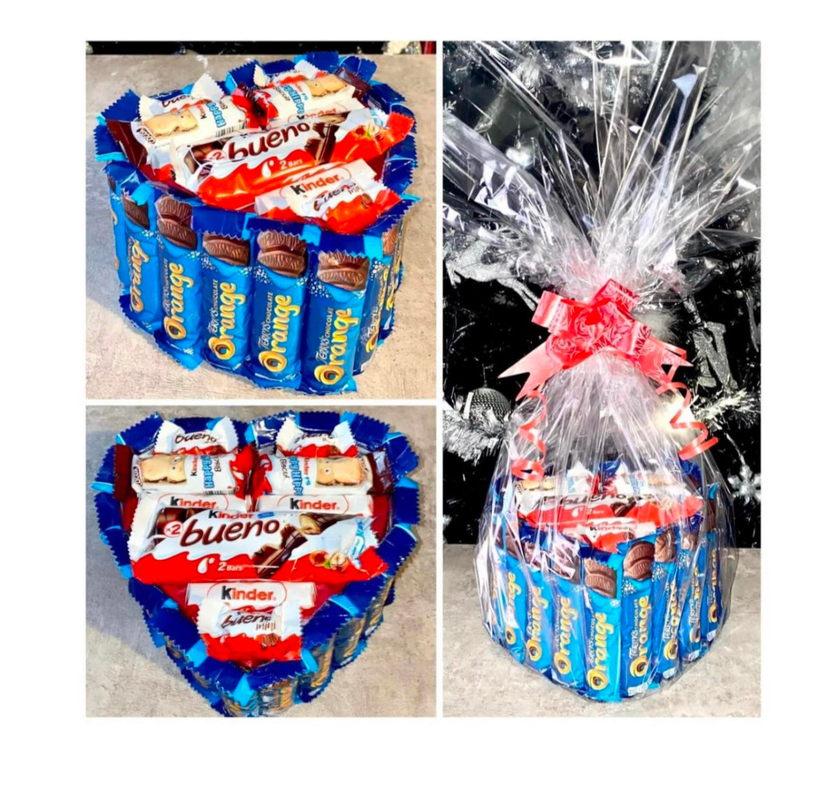 Chocolate Orange Kinder Bueno - Heart Bouquet Gift Hamper valentines Birthday Easter Fathers Mother Day Dad Grandad Halloween Christmas Xmas
