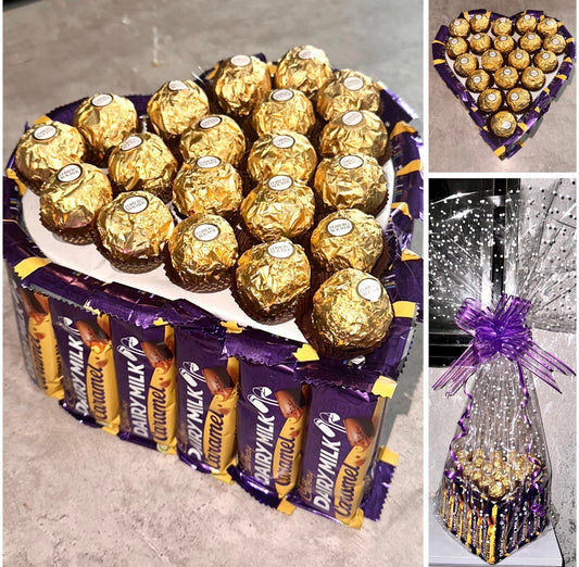 Chocolate Caramel Ferrero Rocher Heart Bouquet Gift Hamper valentines Day Birthday Him Her  Anniversary 3D Fathers Day Dad Grandad Christmas
