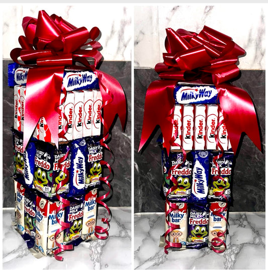 1FT Chocolate Bar Tower Kinder Milkybar Milkyway Fredo  Hamper Bouquet Gift Valentines Day Birthday Xmas Him Her