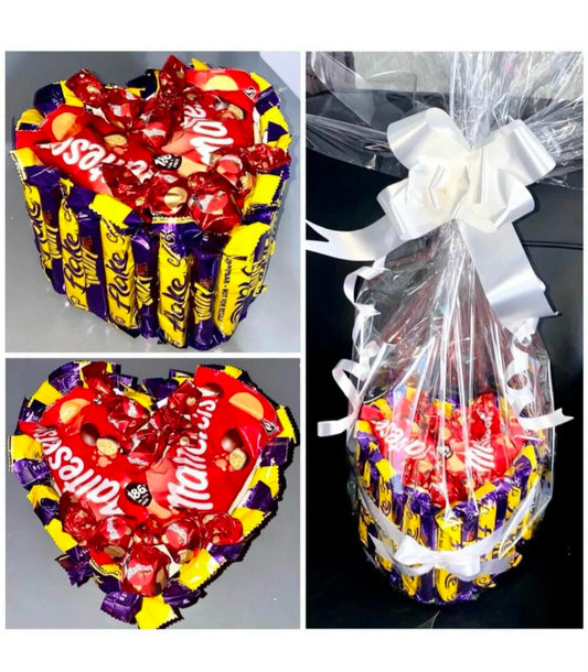 Chocolate Cadbury Flake Twirl Malteser Heart Bouquet Gift Hamper valentines Day Birthday  Him Her Anniversary 3D Fathers Day Dad Grandad