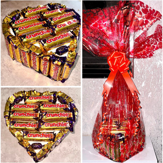 Chocolate Crunchie Cadburys  Heart Bouquet Gift Hamper valentines Day Birthday Him Her Anniversary Chocolates Bow 3D Fathers Day Christmas